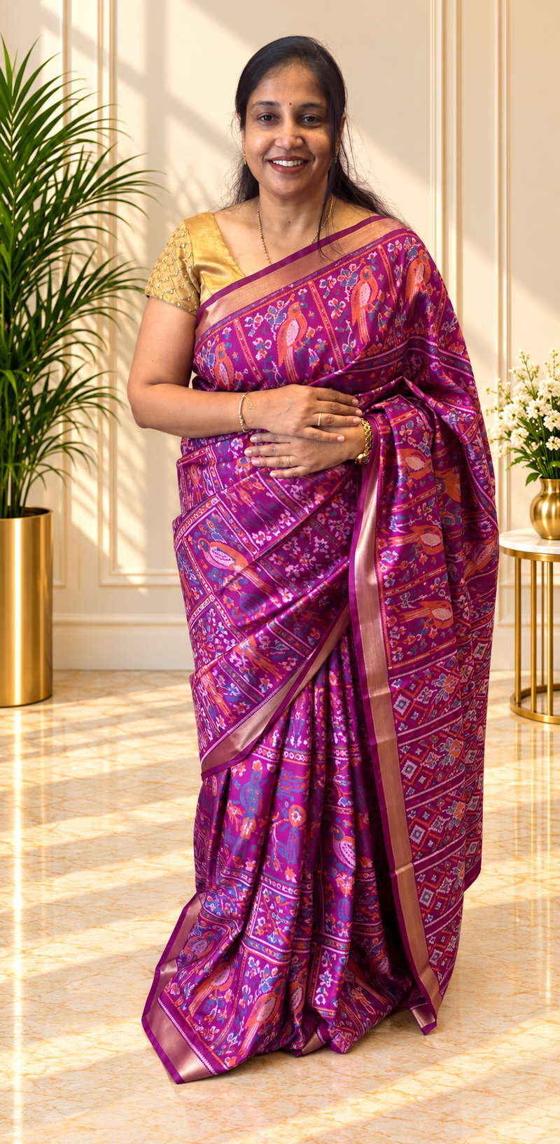 Kiara Purple Ikkat Print Soft Blended Silk Saree | Radhe Ethnics