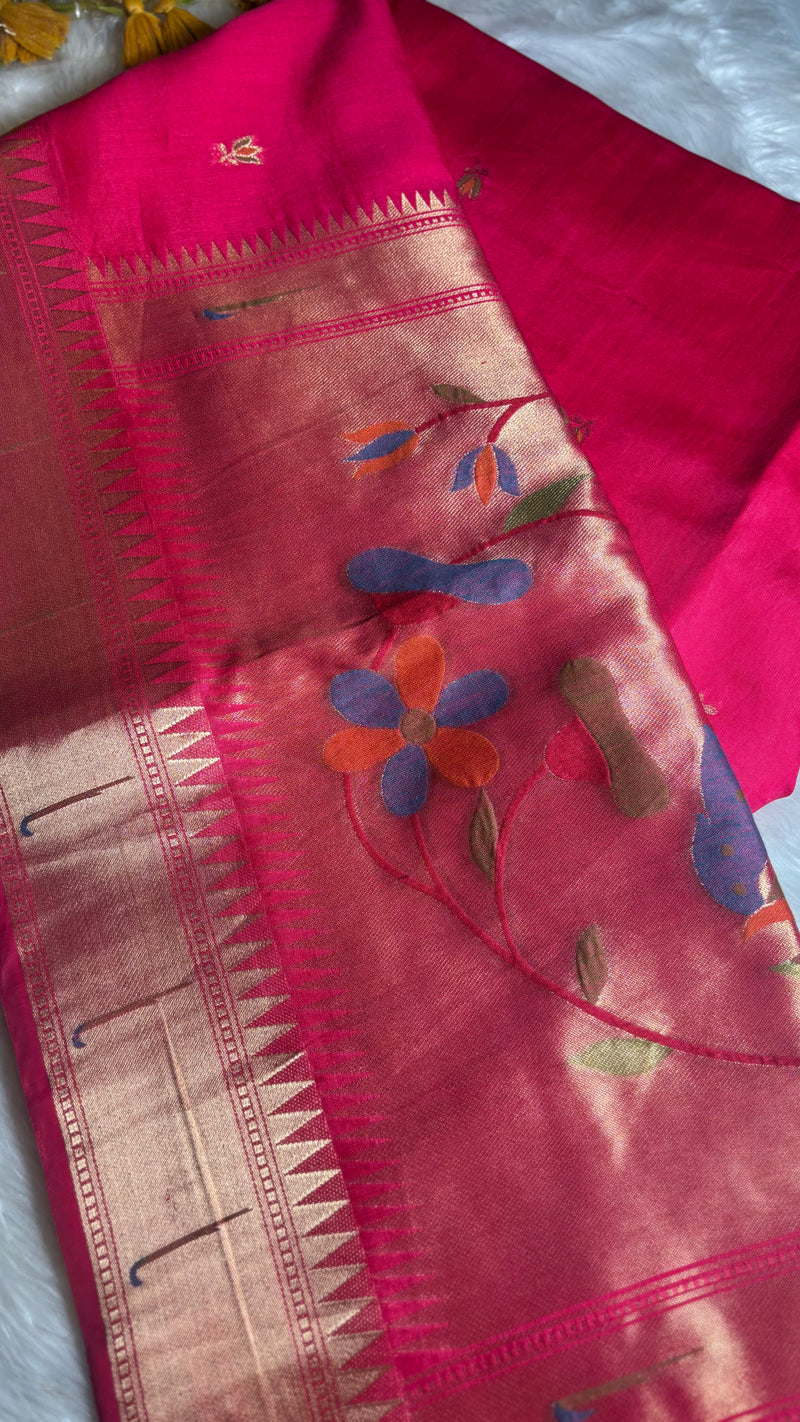 Pakhi – Rani Pink Cotton Silk Jamdhani Saree | Radhe Ethnics