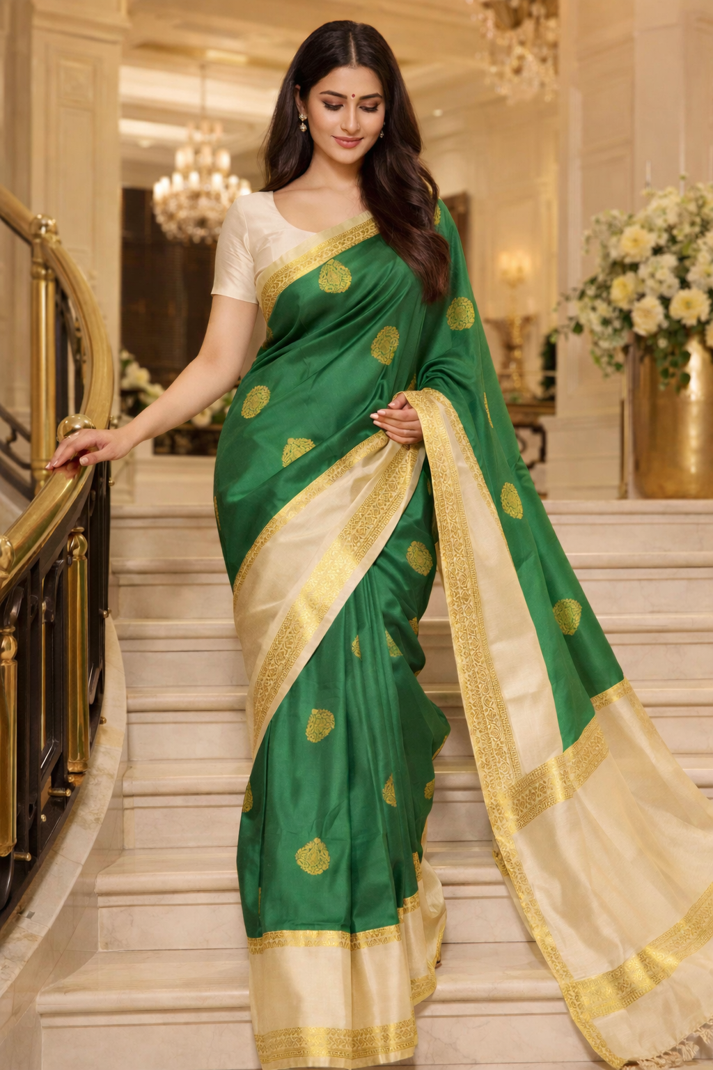 Emerald Grace Green Soft Silk Saree