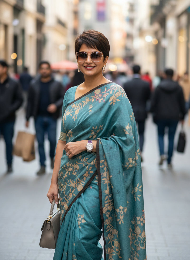 Cotton saree with katha work