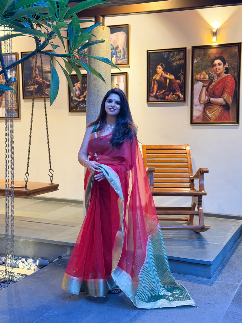 Classic Red Organza Silk Saree