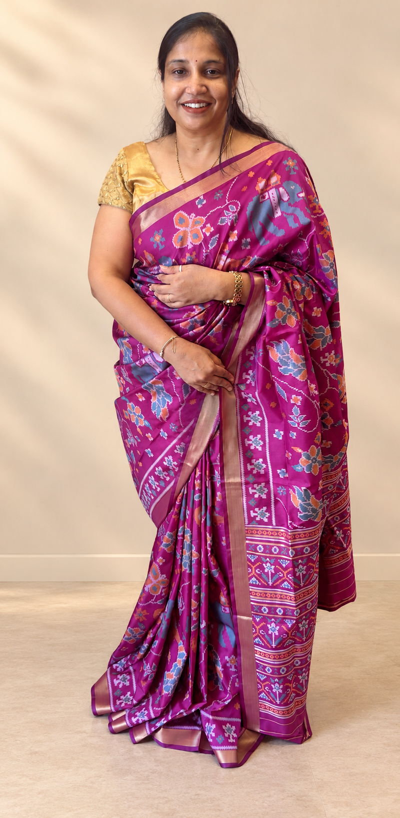 Maya Purple Ikkat Print Soft Blended Silk Saree | Radhe Ethnics
