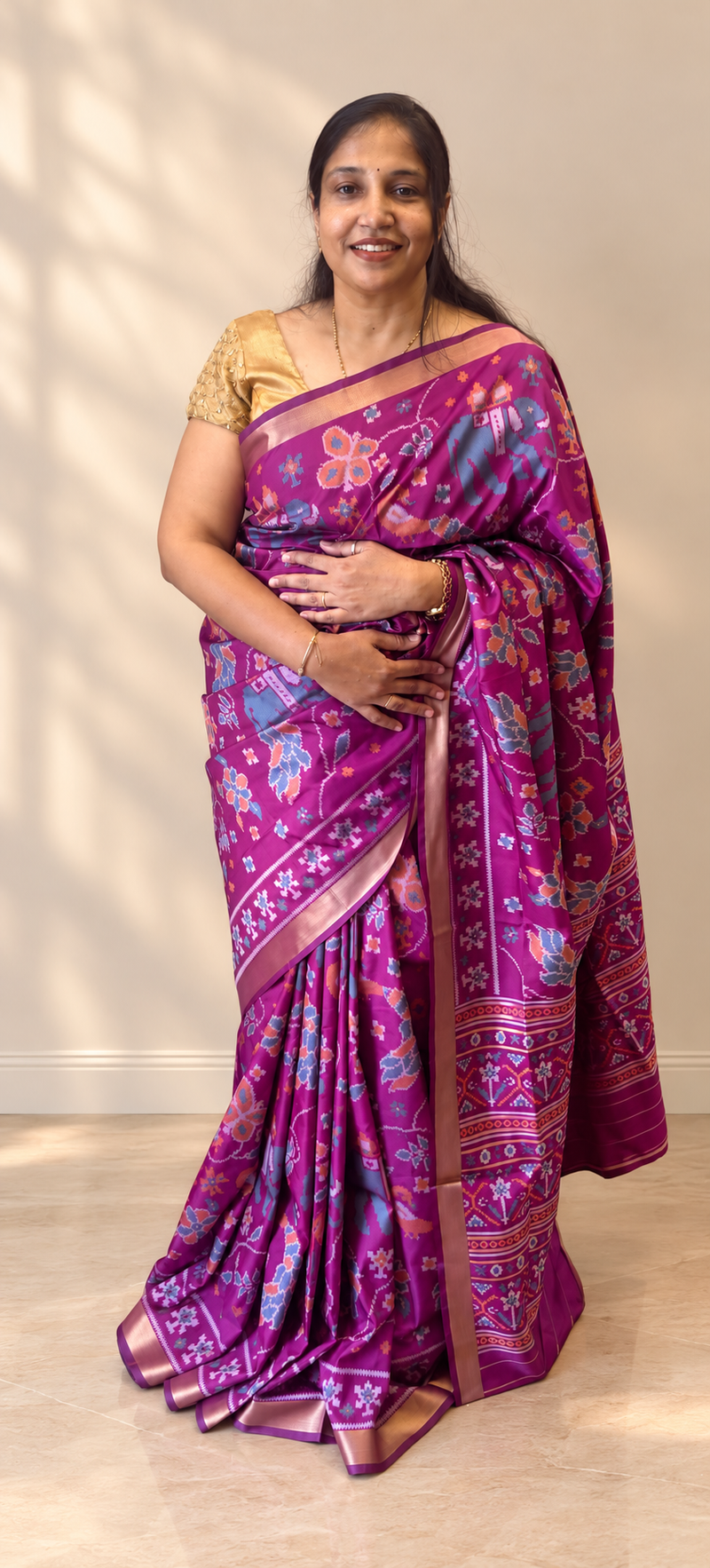 Maya Purple Ikkat Print Soft Blended Silk Saree | Radhe Ethnics