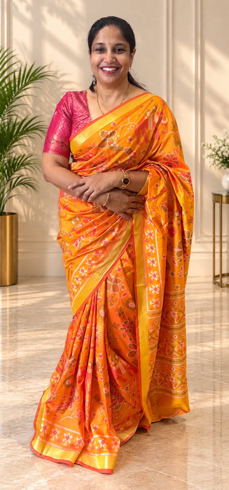 Maya Yellow Ikkat Print Sift Blended Silk Saree| Radhe Ethnics