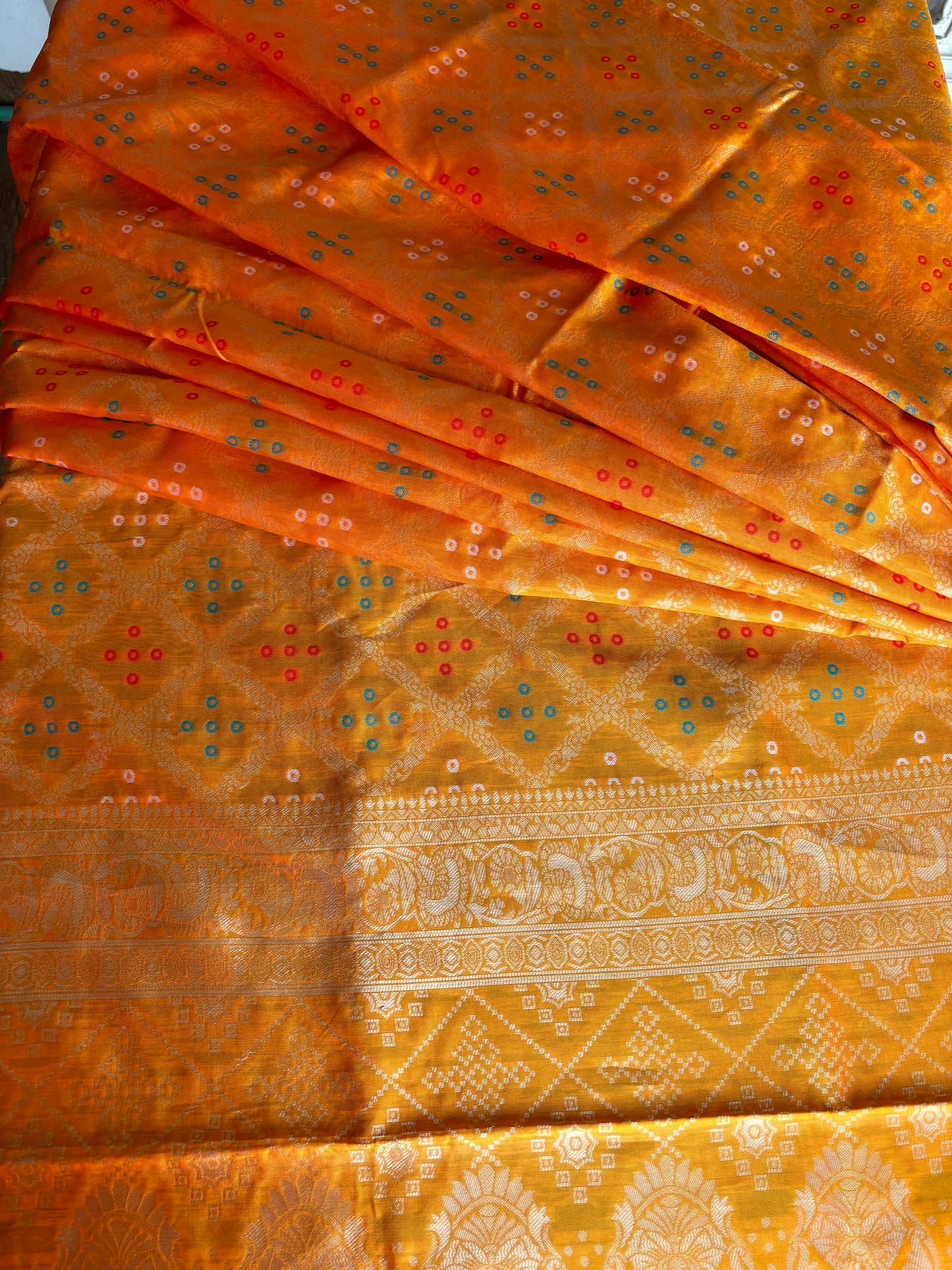 Yellow Bhandani Silk Saree
