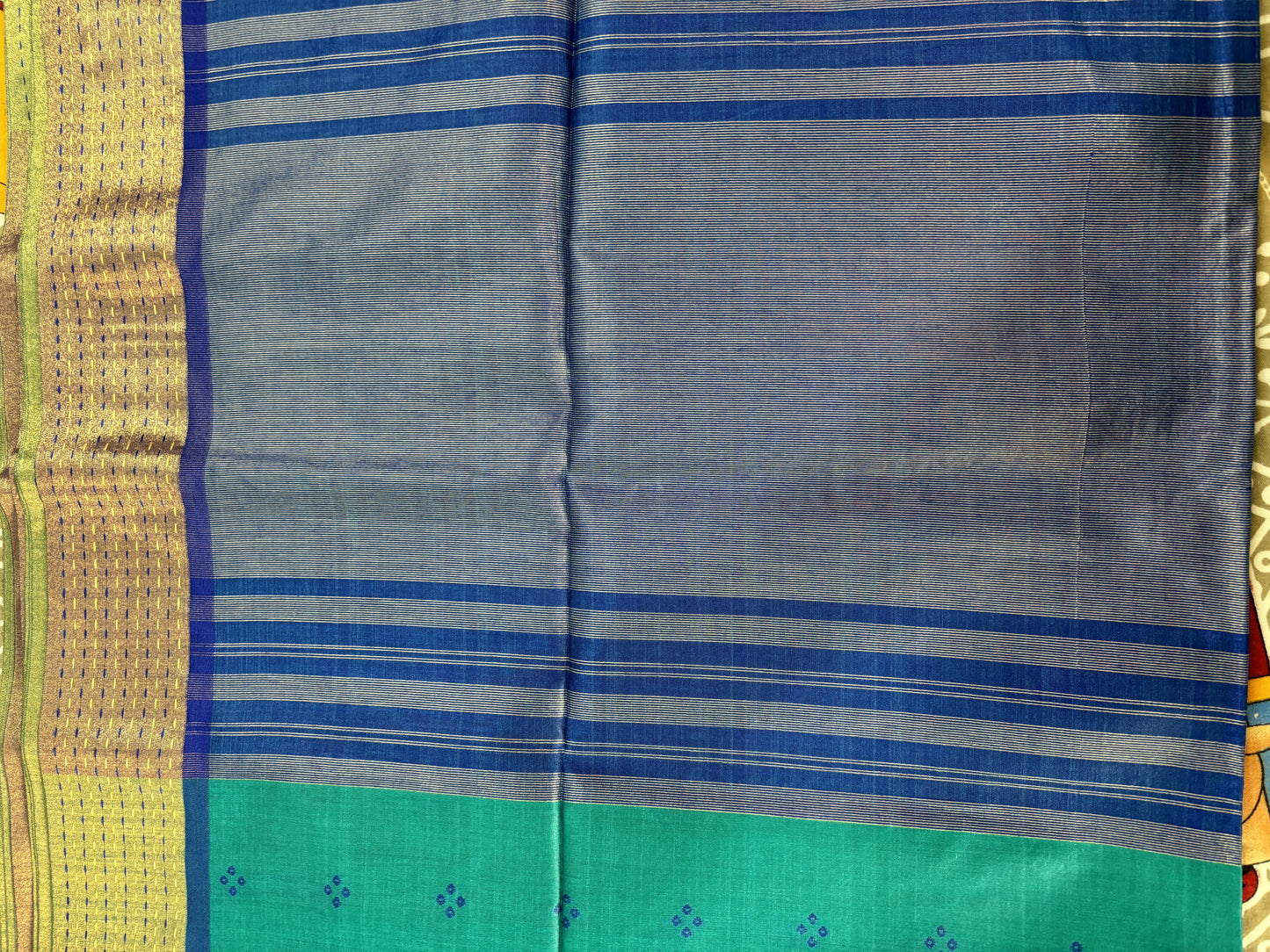 Kavya Turquoise Blue Cotton Silk Saree with Royal Blue & Gold Border