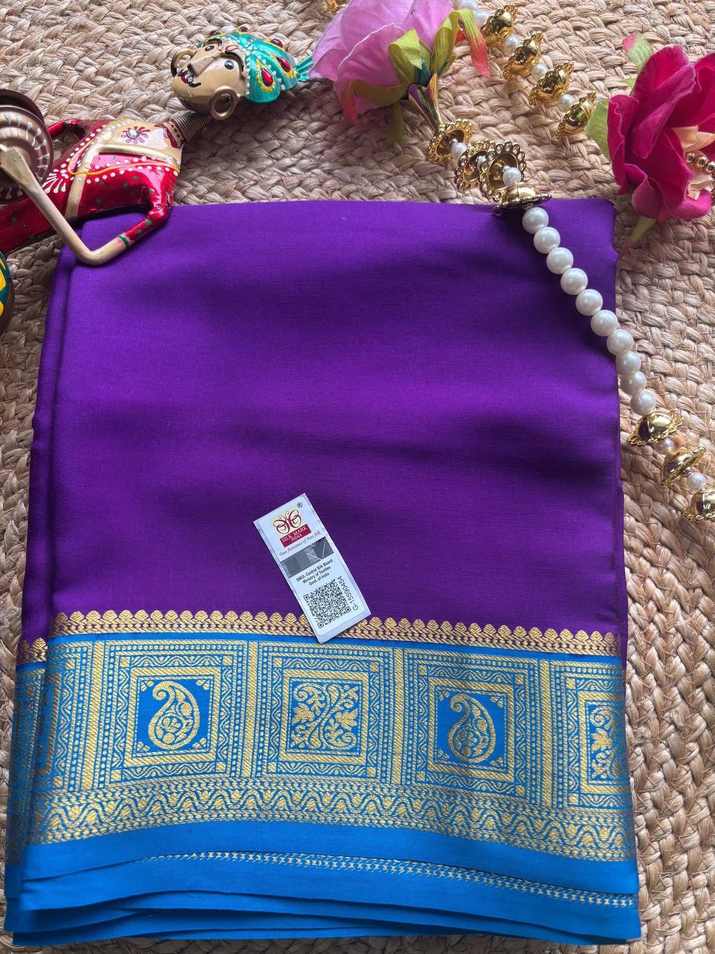 Pure Mysore Silk LIC BlueBorder saree