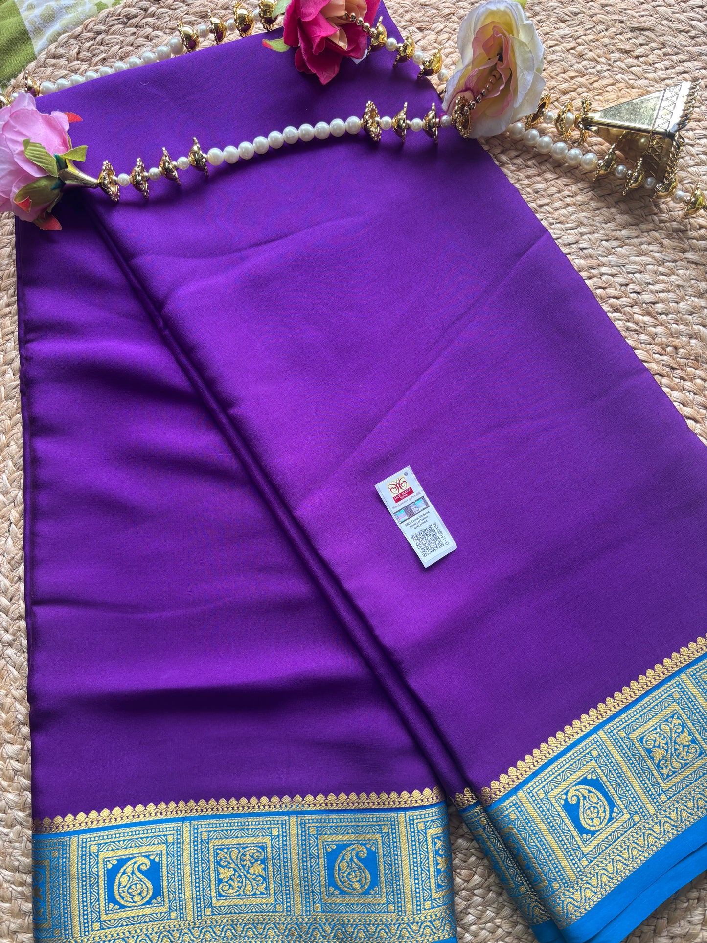 Pure Mysore Silk LIC BlueBorder saree