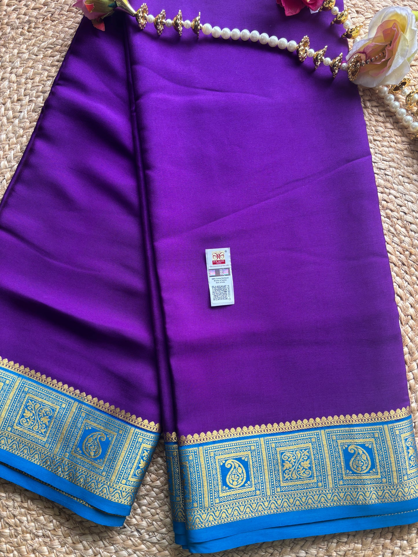 Pure Mysore Silk LIC BlueBorder saree