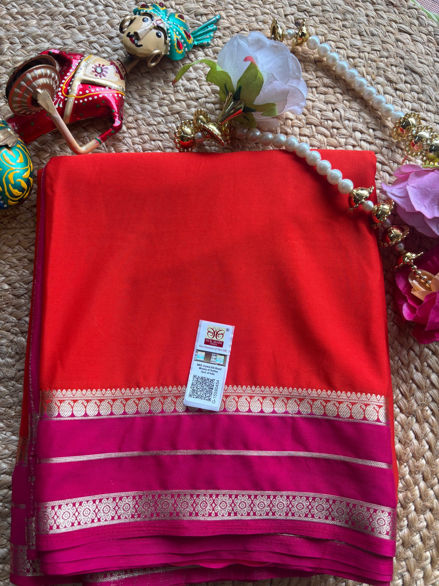 Pure Mysore Silk Mango Butta Border Saree