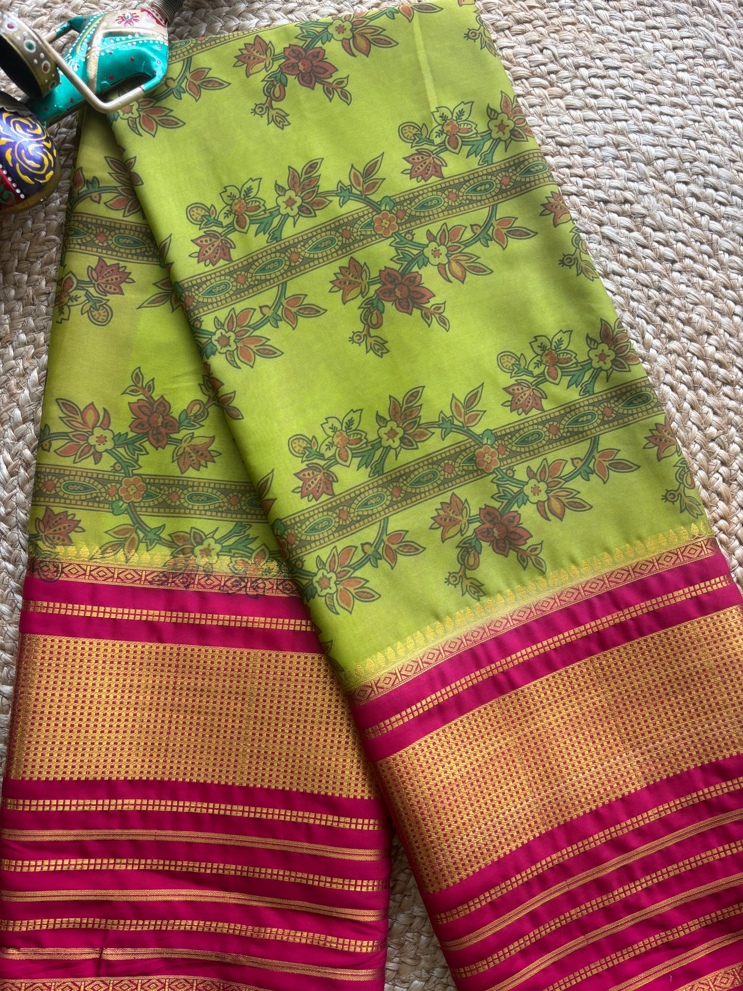Semi Crepe Printed Green Saree