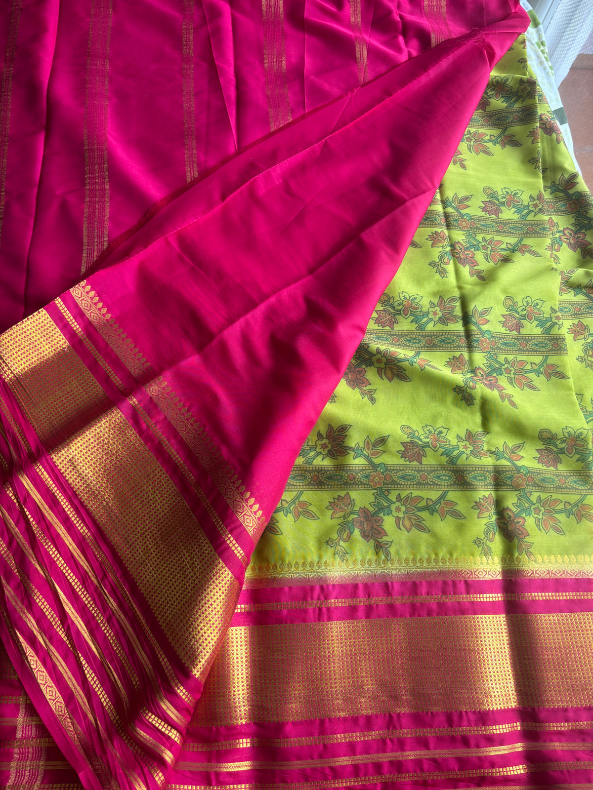 Semi Crepe Printed Green Saree