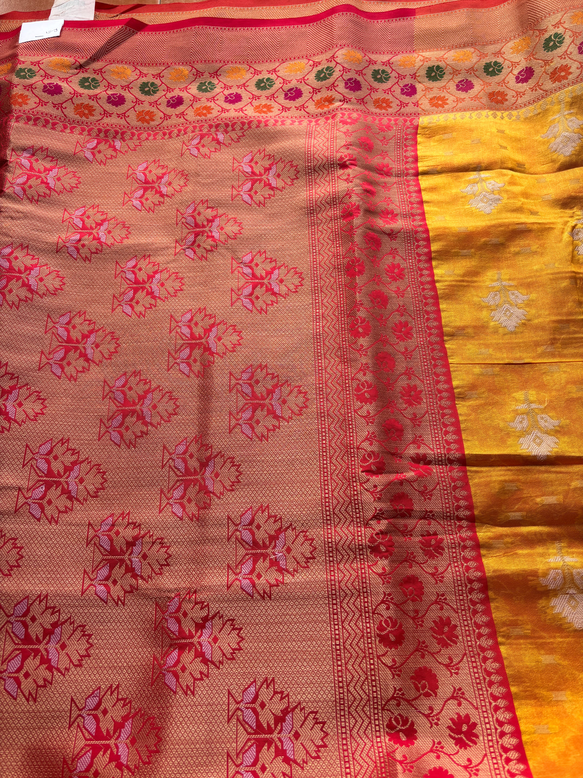 Yellow and Red Silk Organza Saree