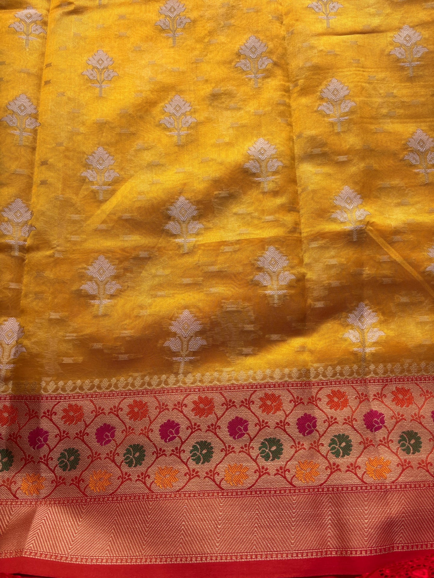 Yellow and Red Silk Organza Saree