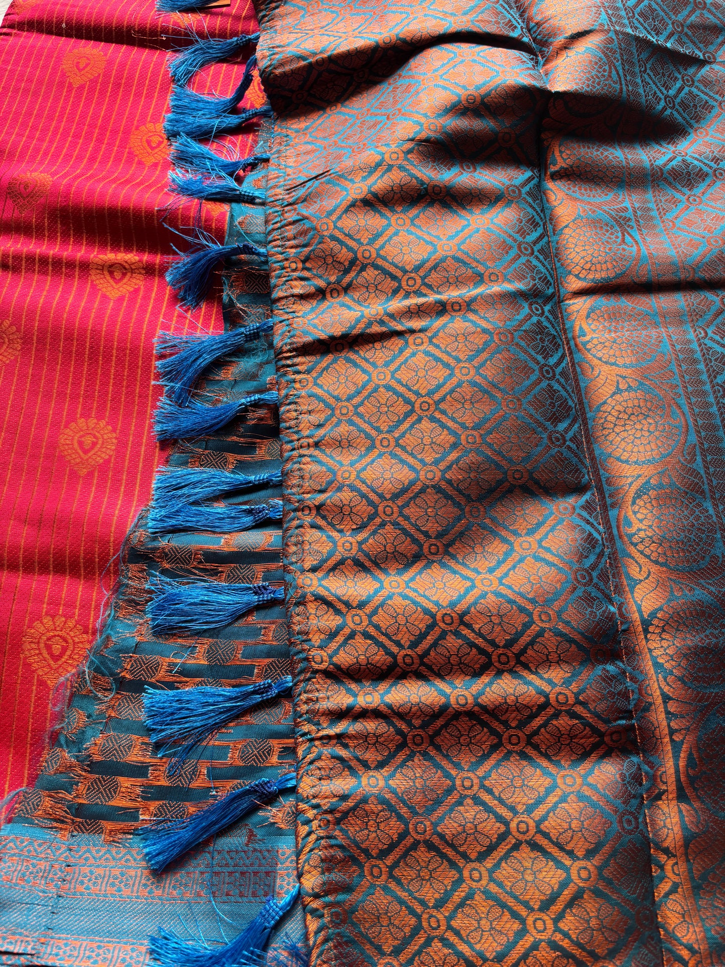 Pink and Blue Lining Silk Saree
