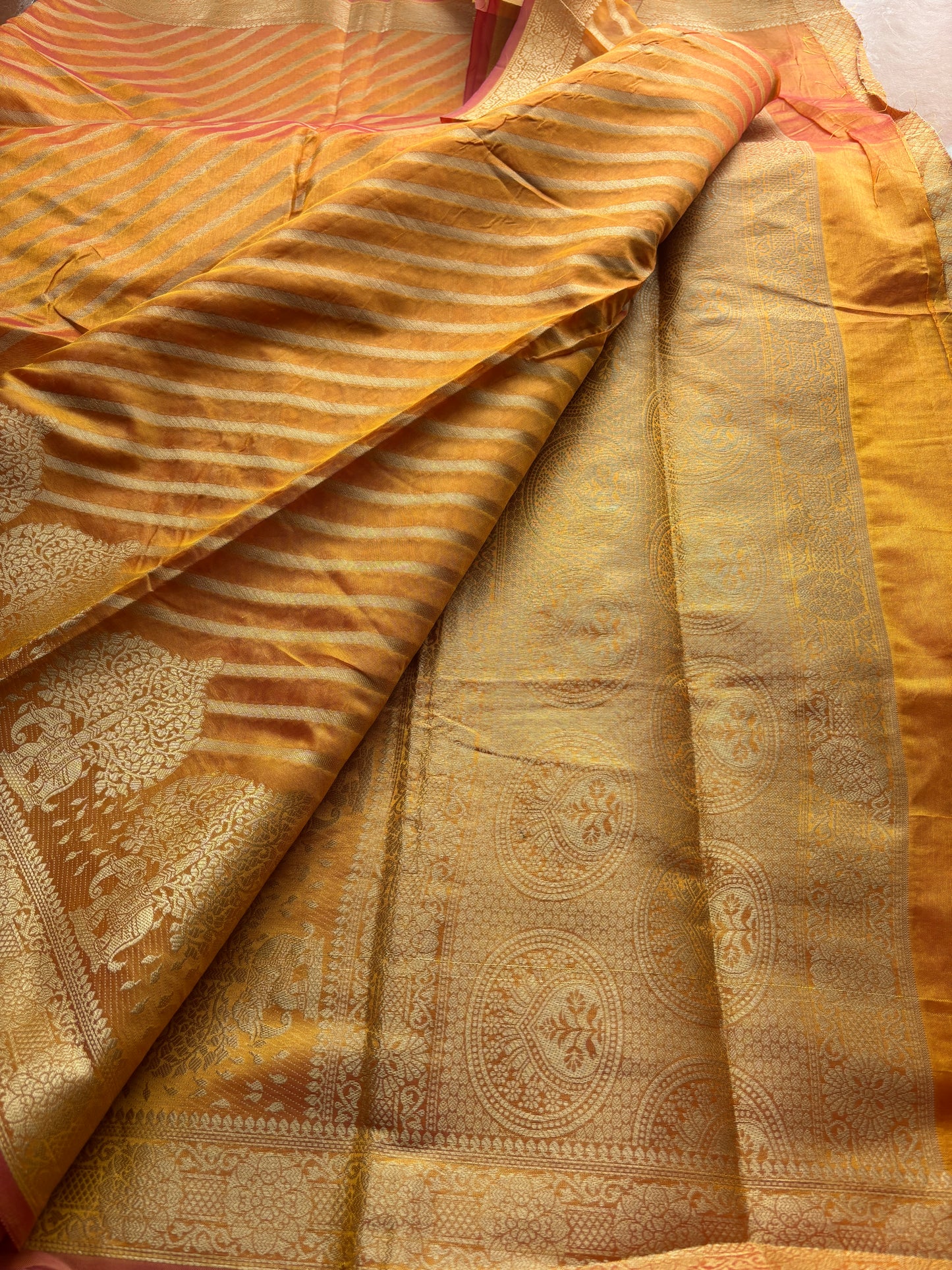 Yellow Lehariya Silk Saree