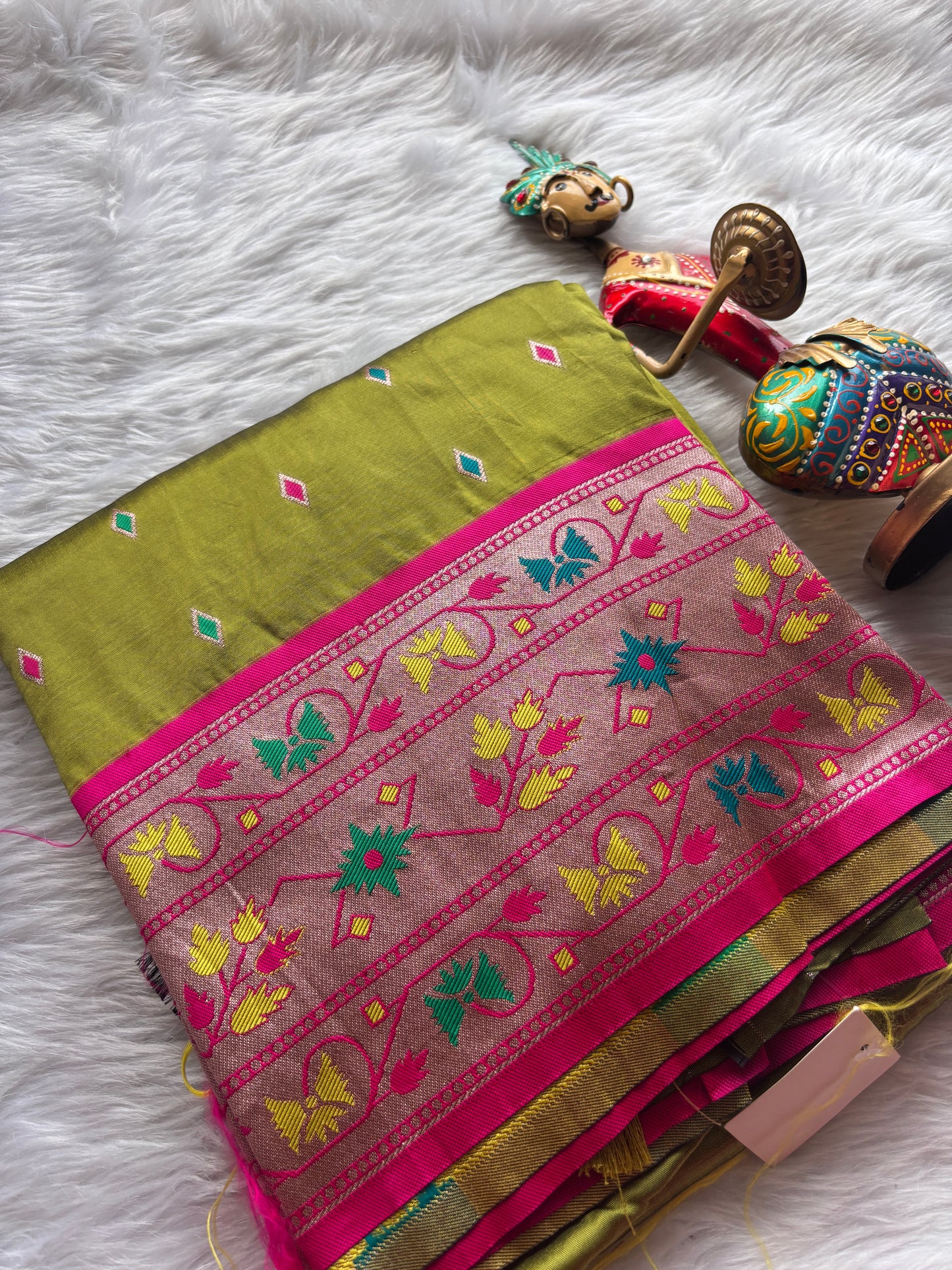 Mehandi Color Paithani Design Silk Saree
