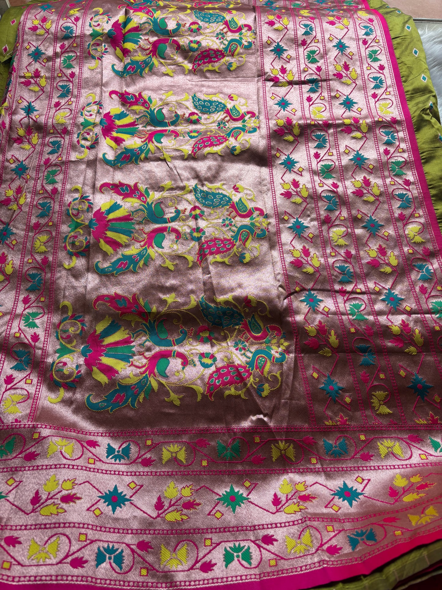Mehandi Color Paithani Design Silk Saree