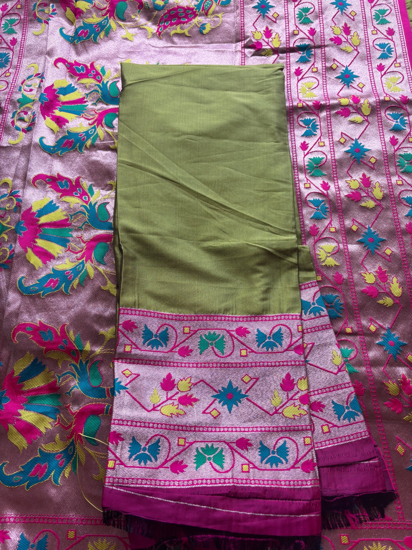 Mehandi Color Paithani Design Silk Saree