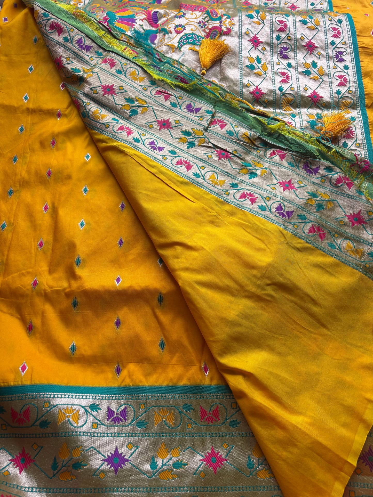 Yellow Paithani Design Silk Saree