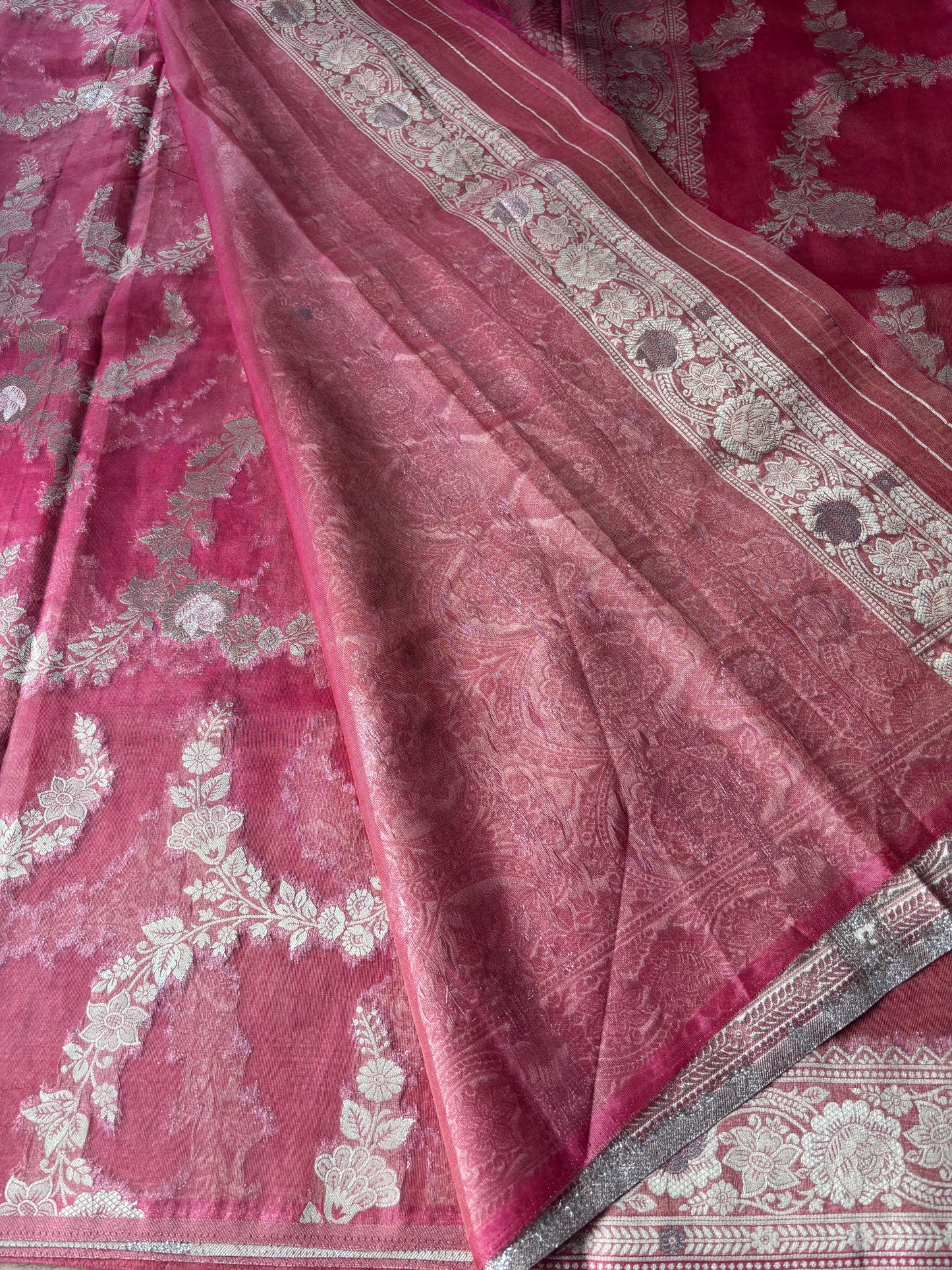 Pinkish Brown Organza Silk Saree