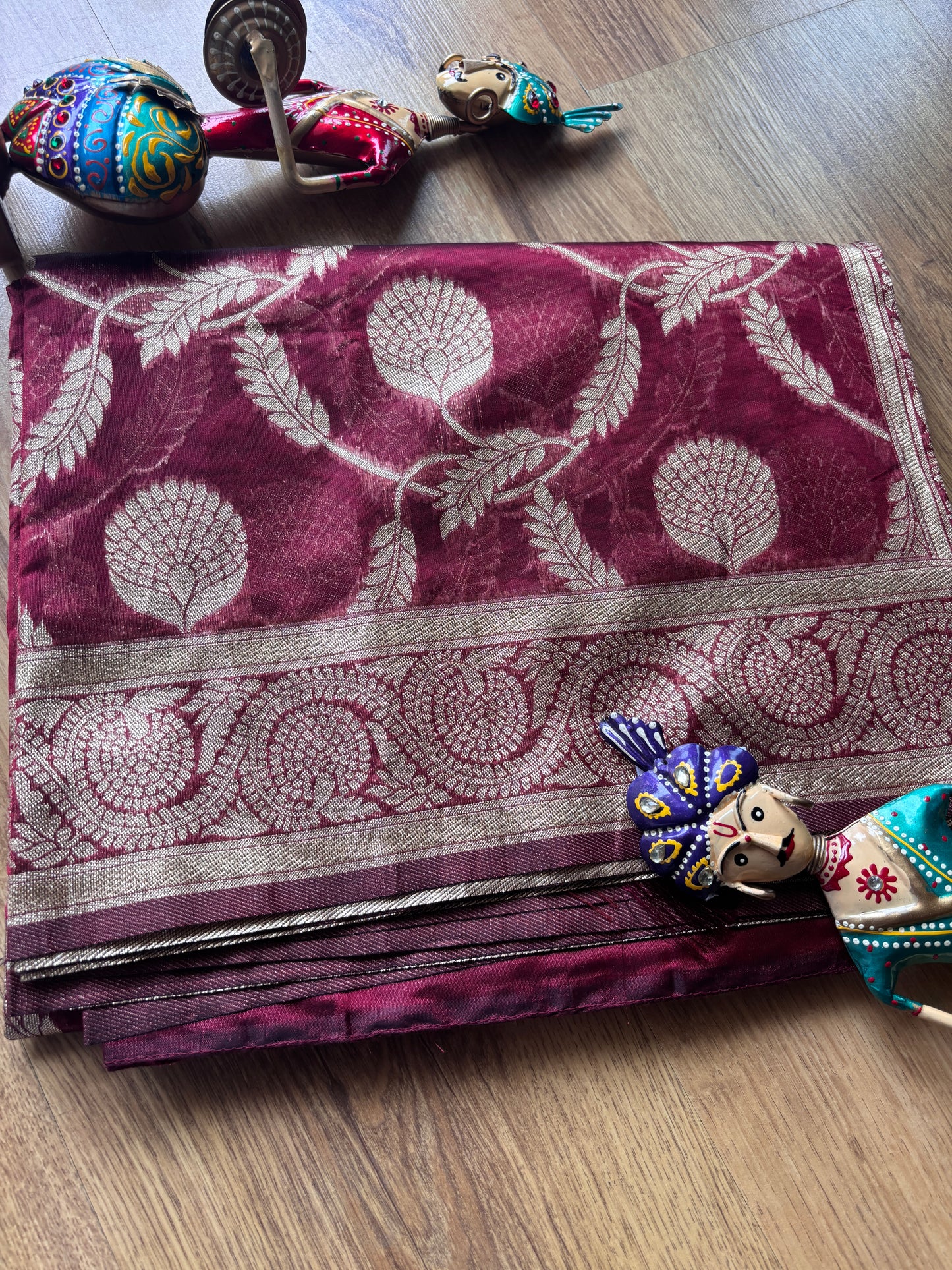 Maroon Organza Silk Saree