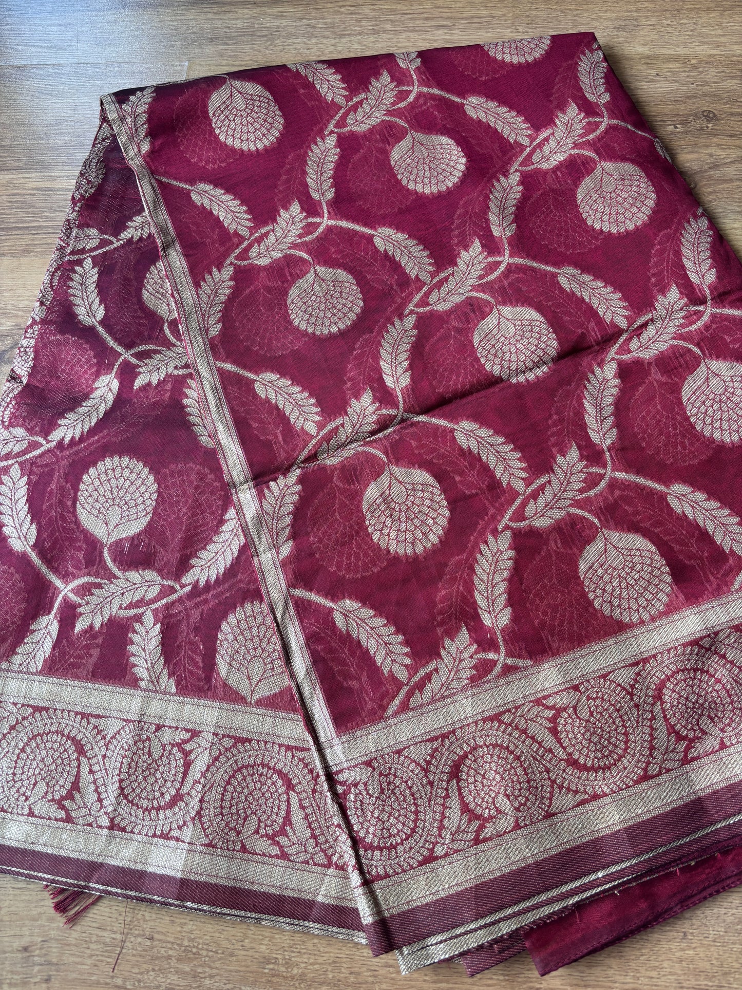 Maroon Organza Silk Saree