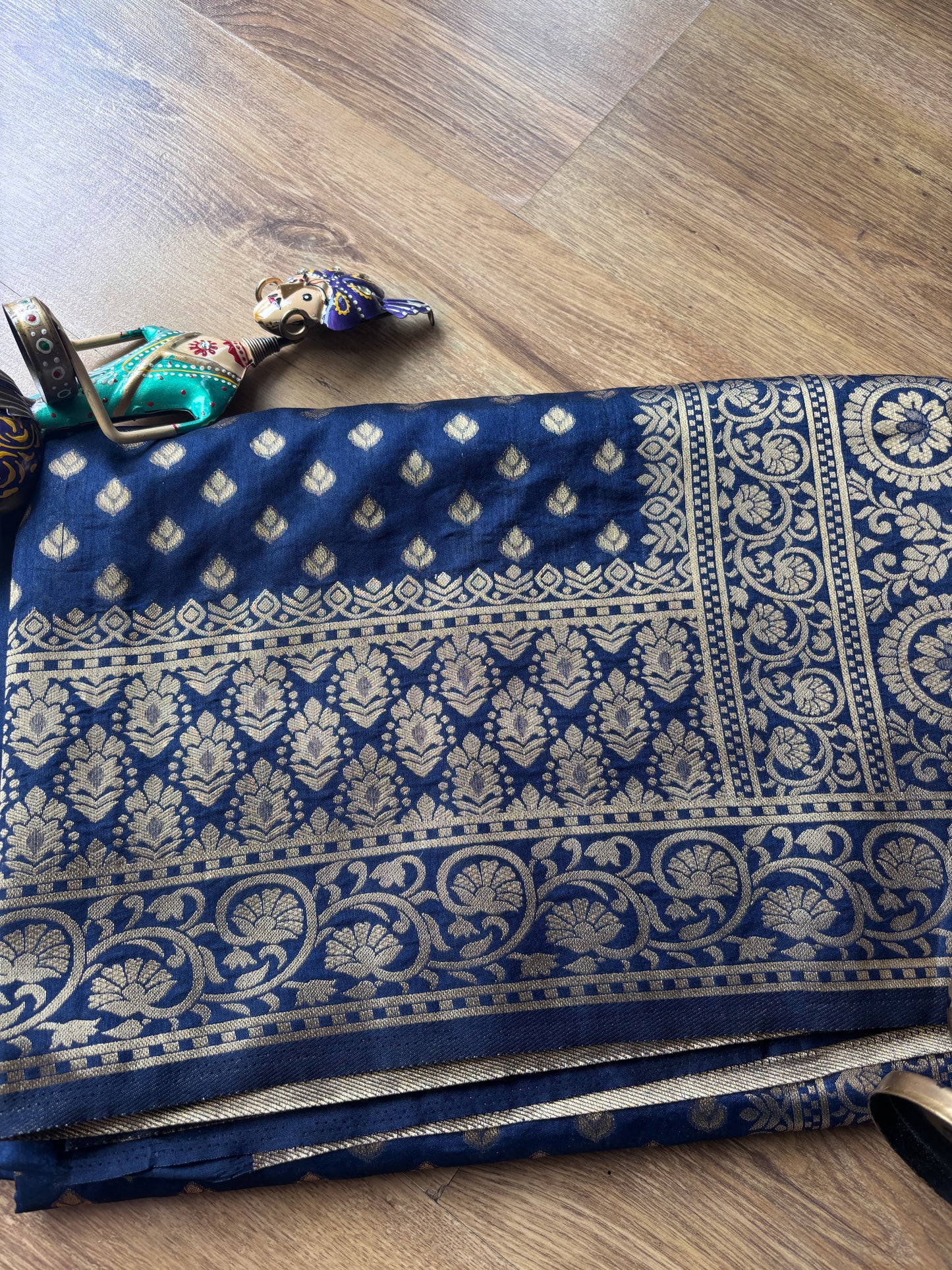 Dark Blue and Grey Silk Saree