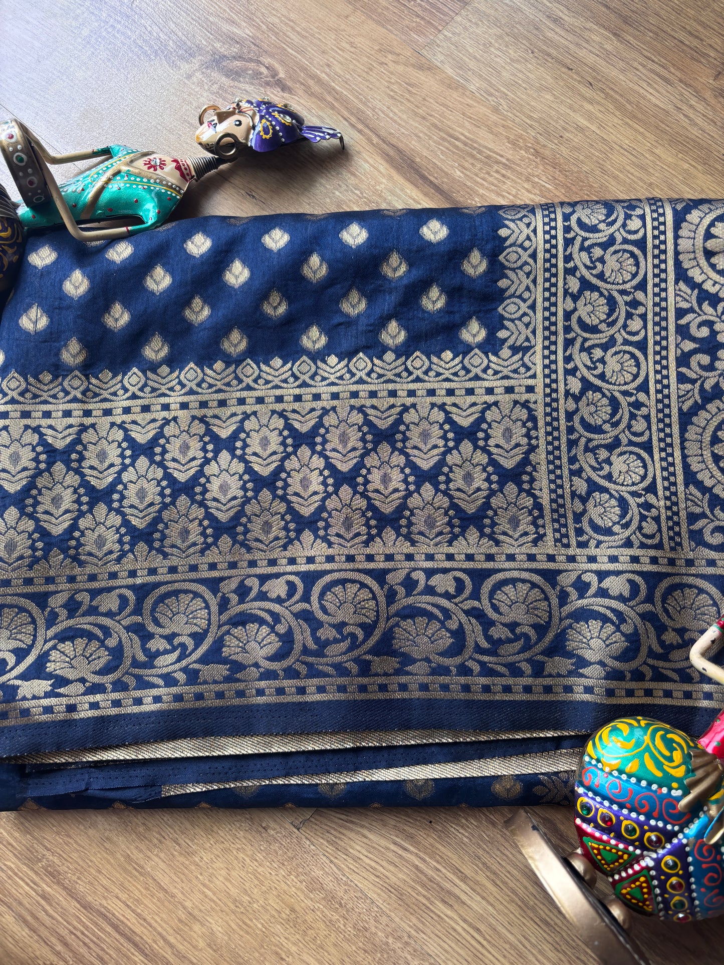 Dark Blue and Grey Silk Saree