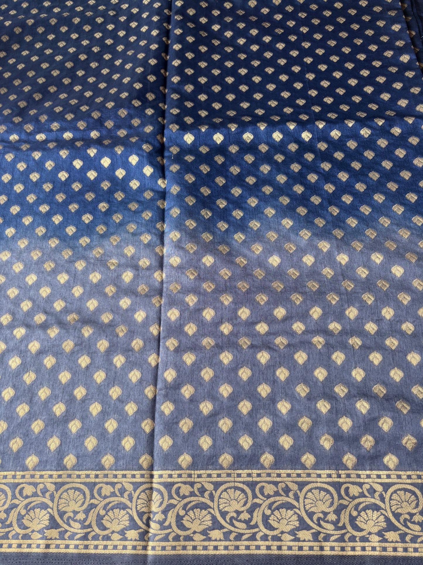 Dark Blue and Grey Silk Saree