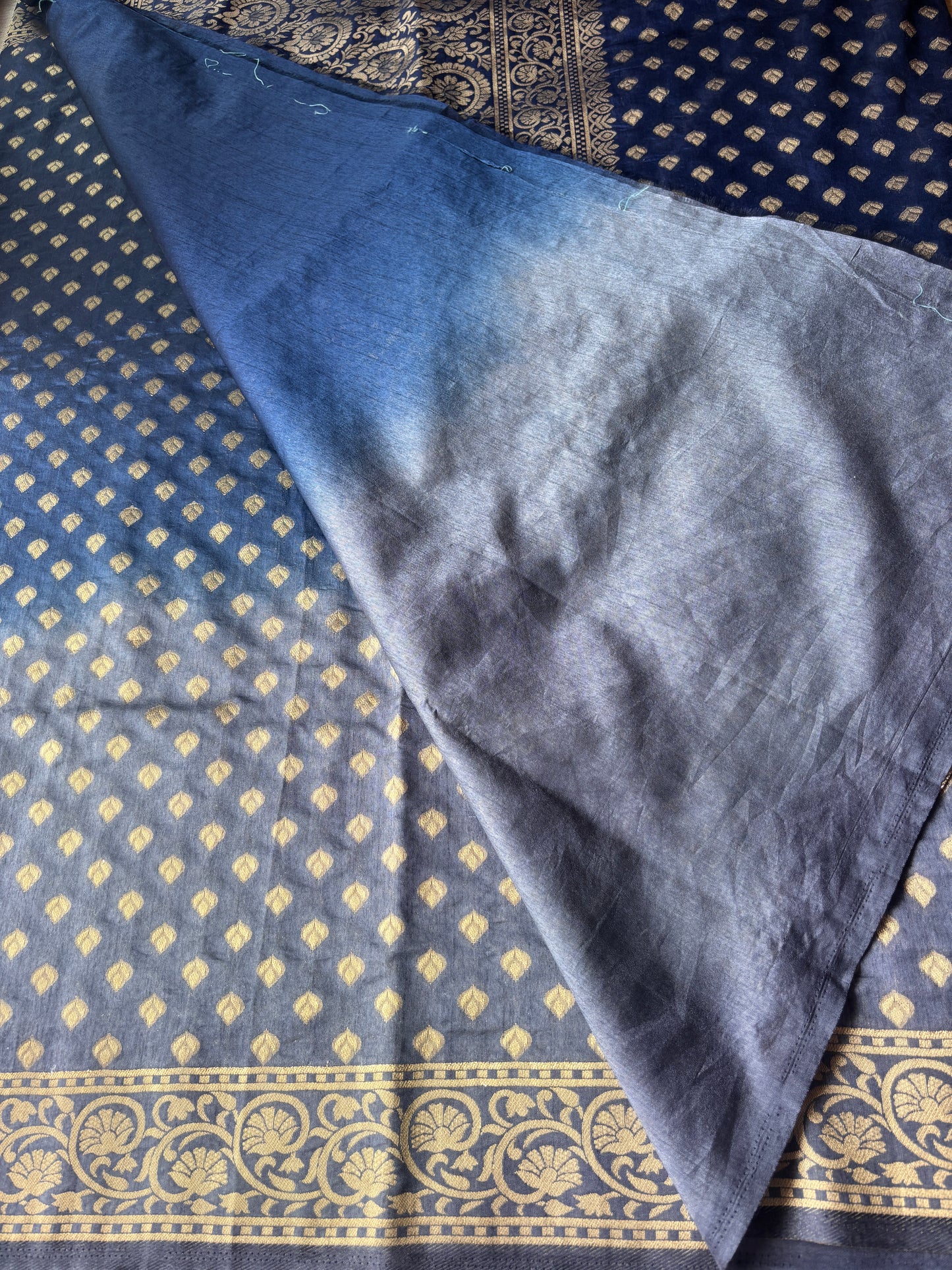 Dark Blue and Grey Silk Saree