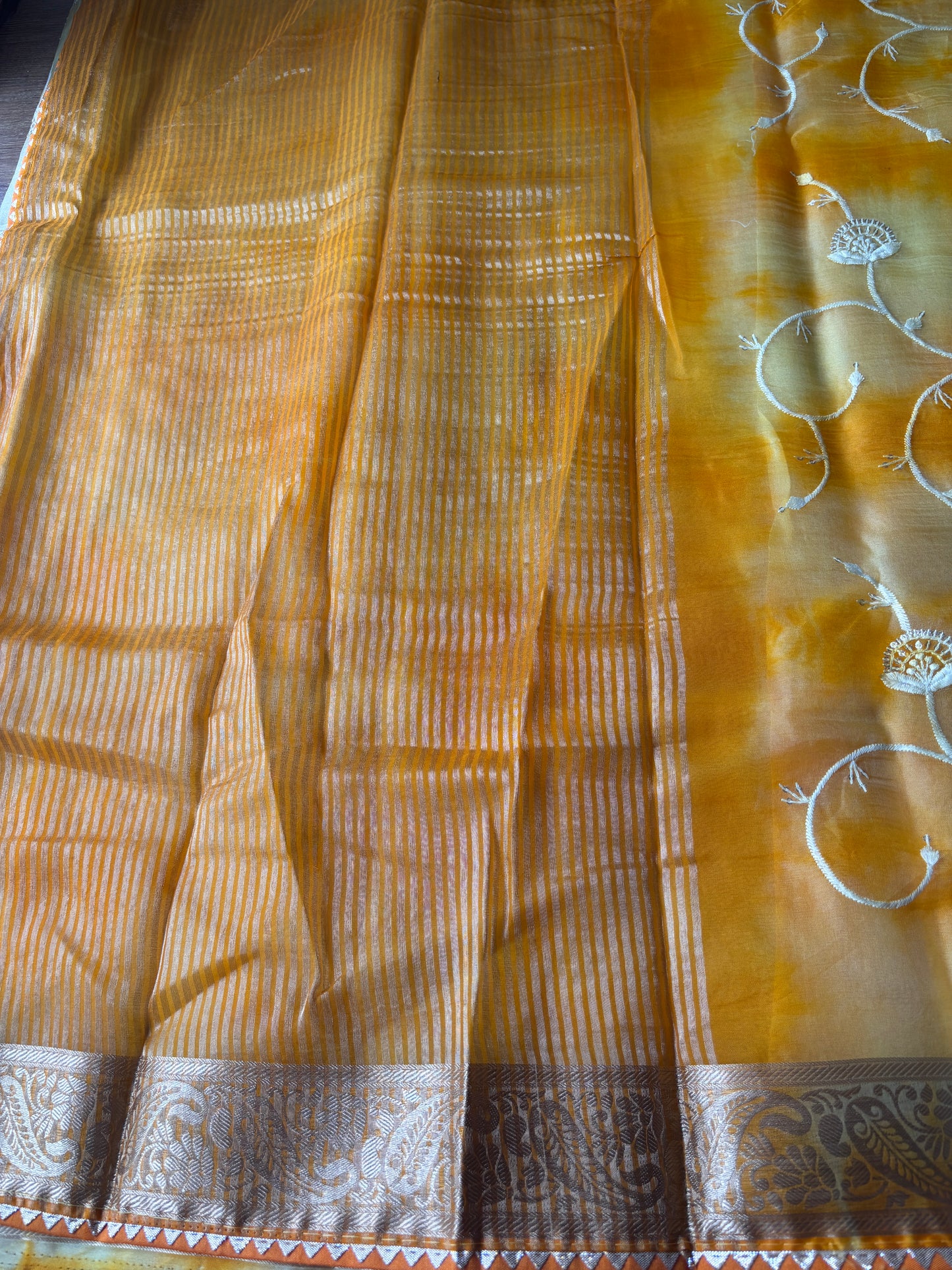 Yellow Organza Silk Saree