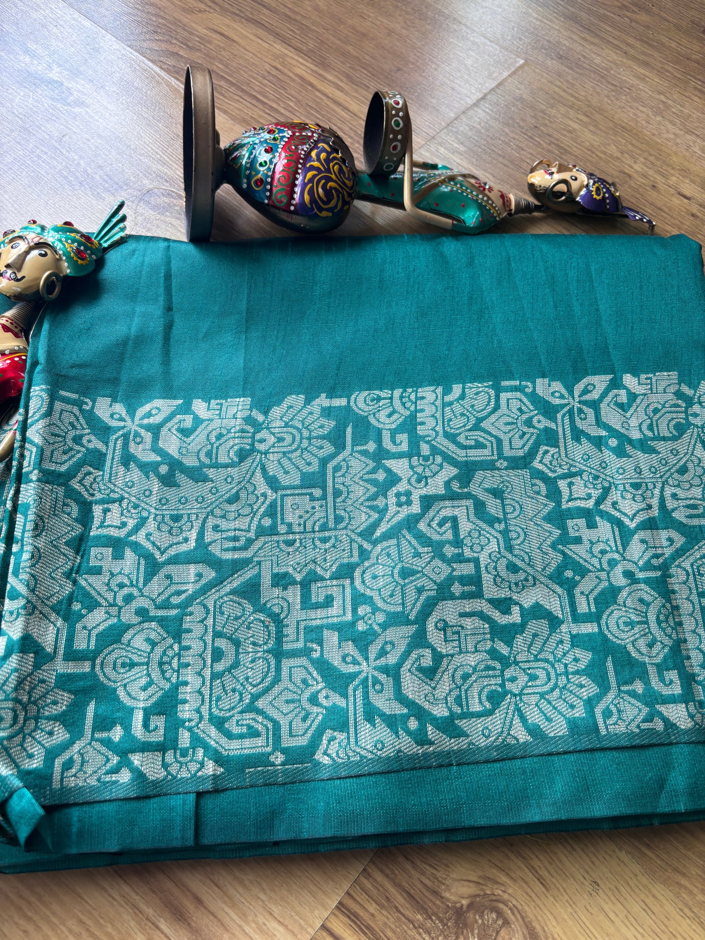 Dark Green Tussar Silk Saree