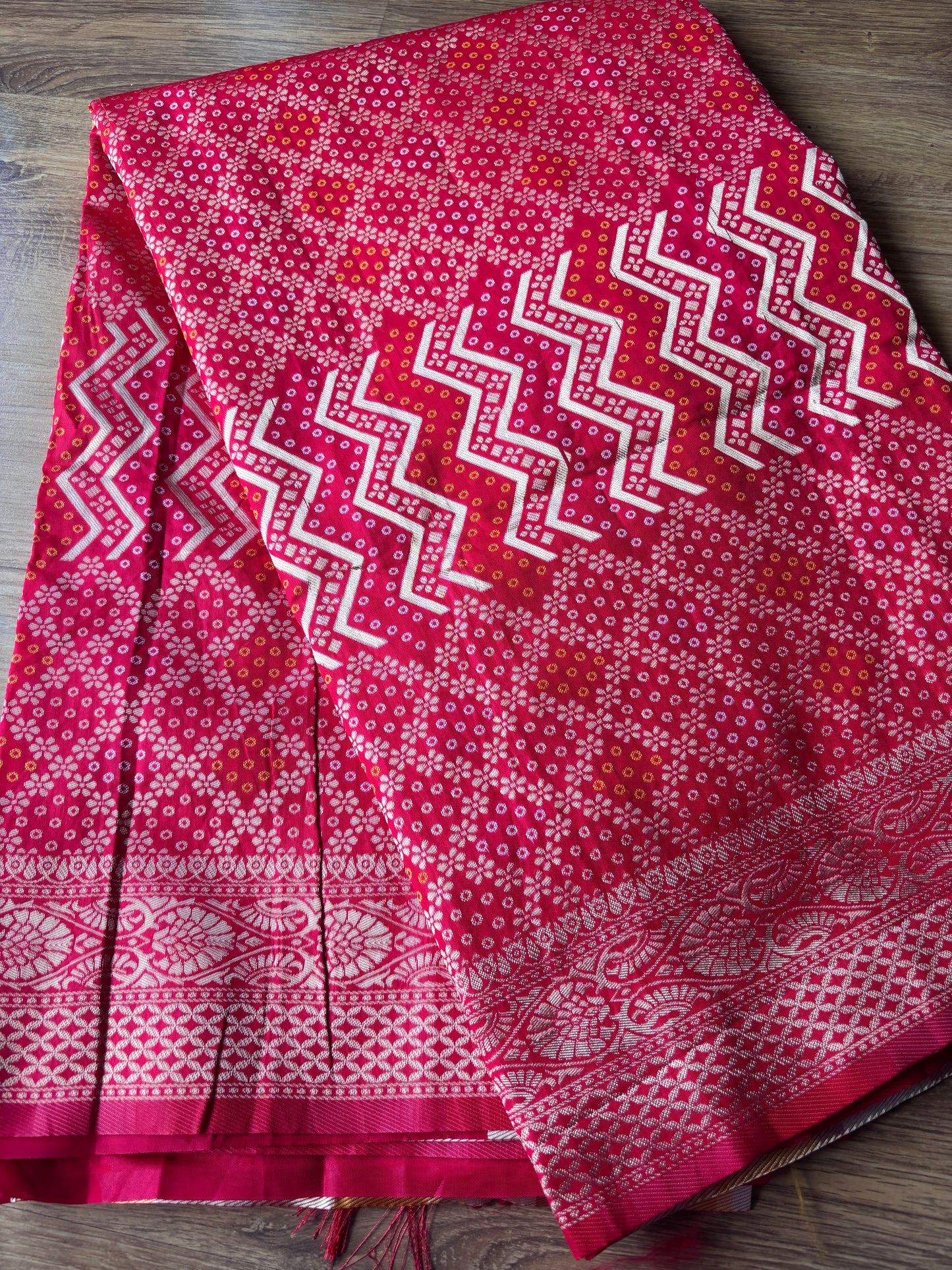 Red Bhandini Silk Saree
