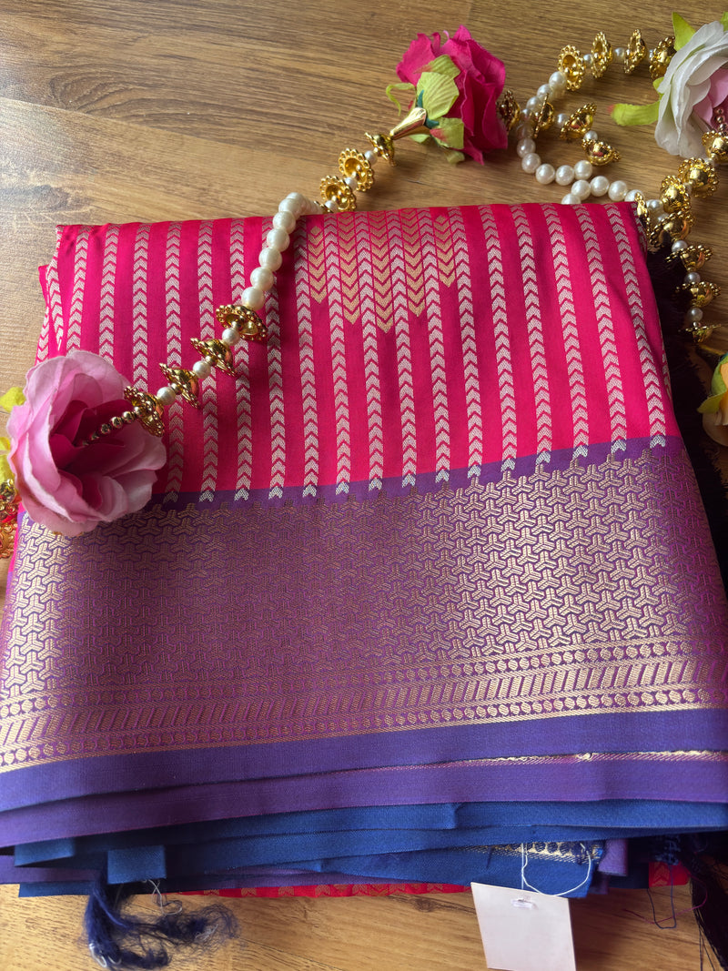 Rani Pink Straight Line Silk Saree