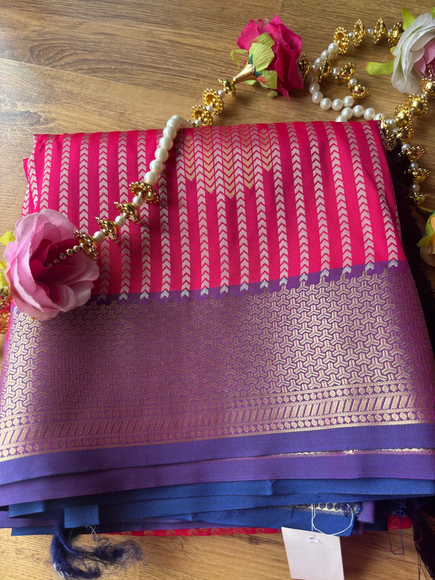 Rani Pink Straight Line Silk Saree