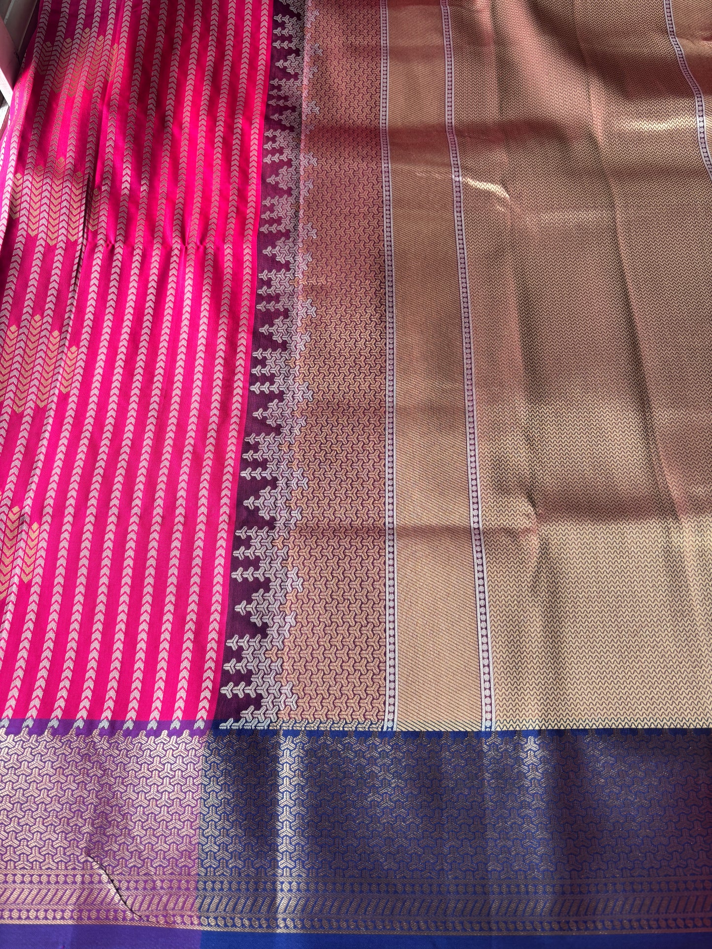 Rani Pink Straight Line Silk Saree