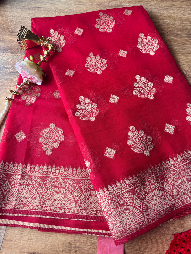 Red Sammer Soft Silk Saree