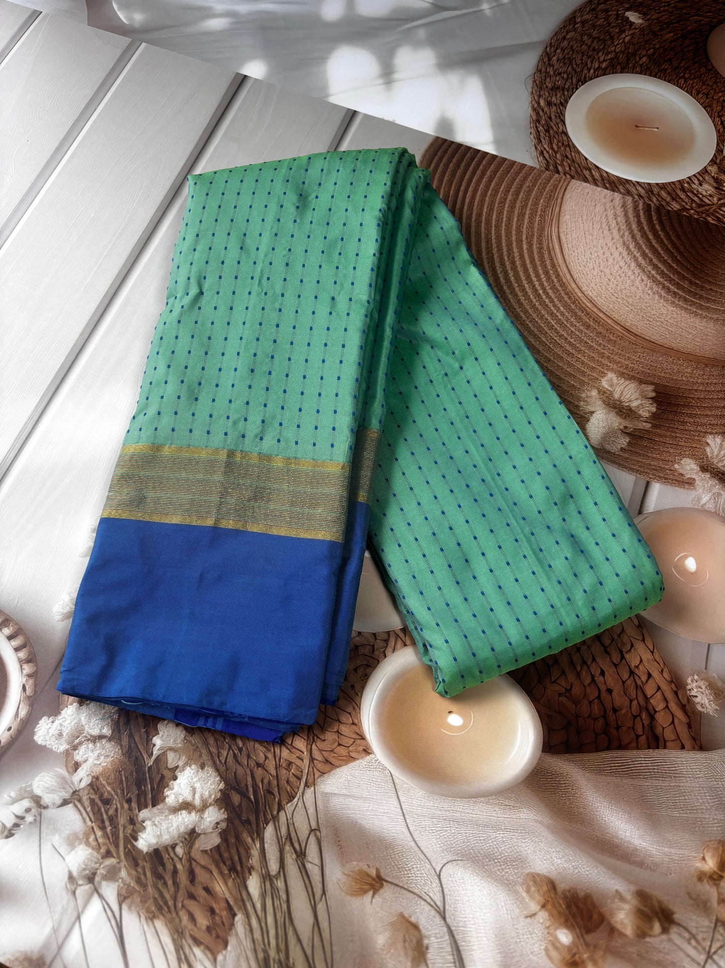 Vrindaa – Green & Royal Blue Soft Silk Saree