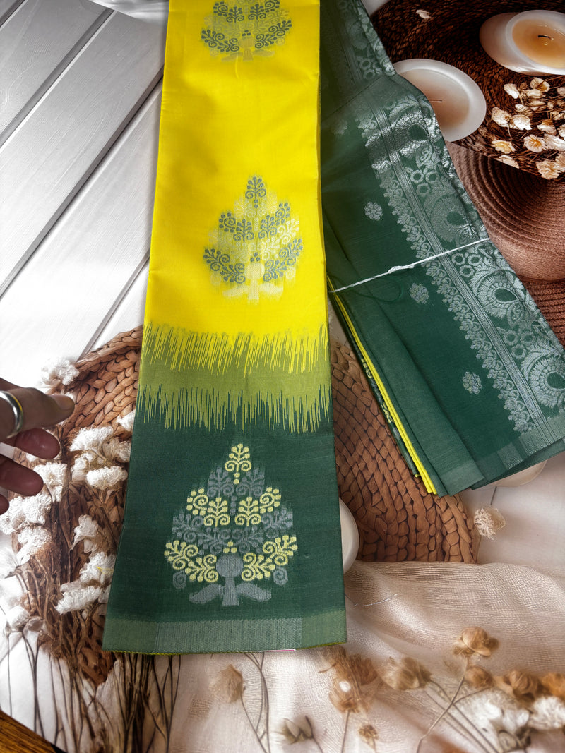Harita Deepa1 – Yellow & Bottle Green Soft Kanchivaram Silk Saree