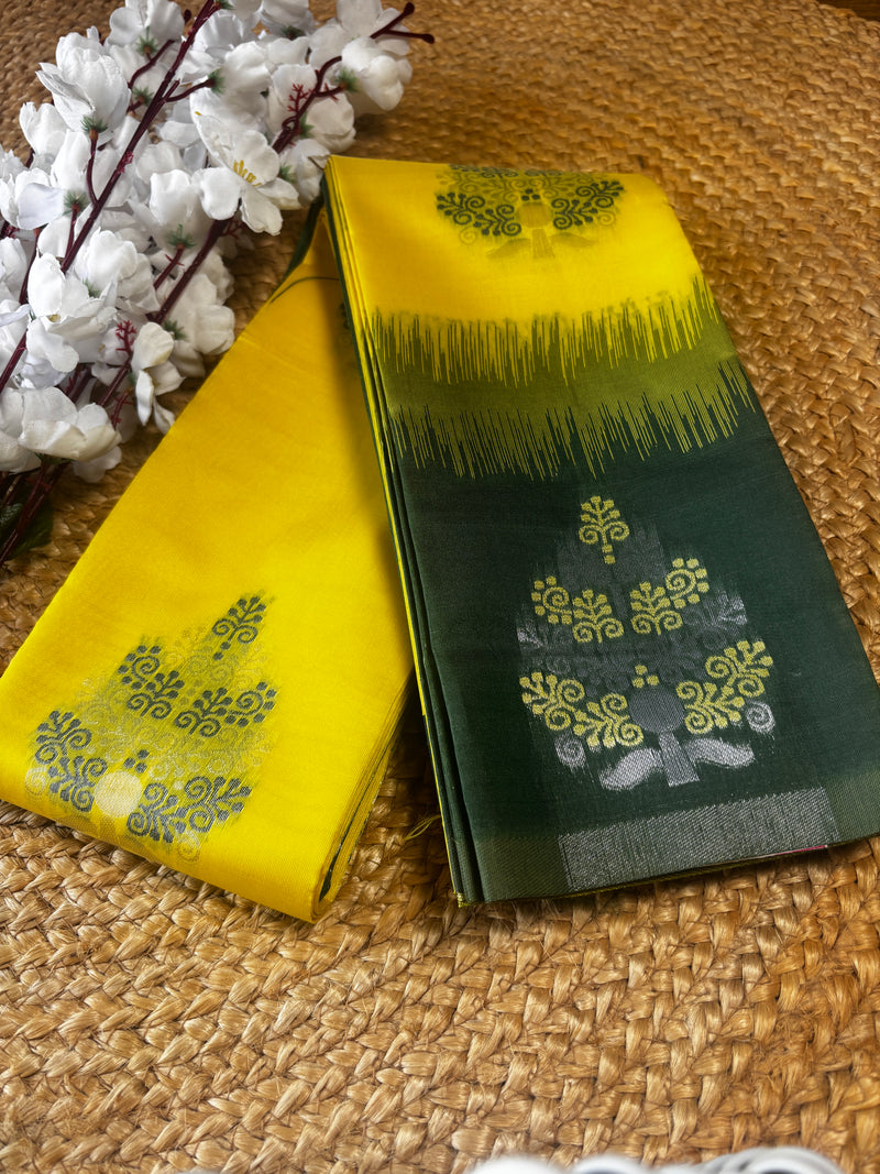 Harita Deepa1 – Yellow & Bottle Green Soft Kanchivaram Silk Saree