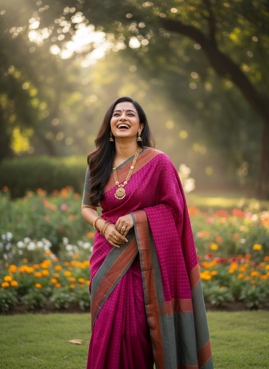 Vrindaa – Magenta & Grey Soft Silk Saree