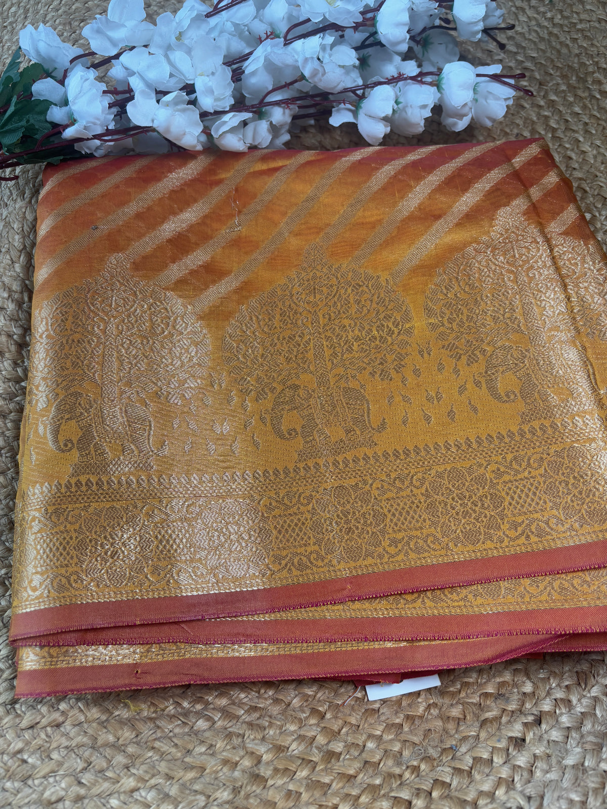 Yellow Lehariya Silk Saree