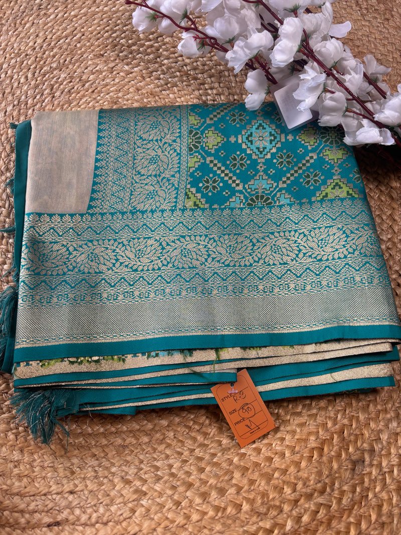 Myra Cream & Green Banarasi Cotton Silk Saree