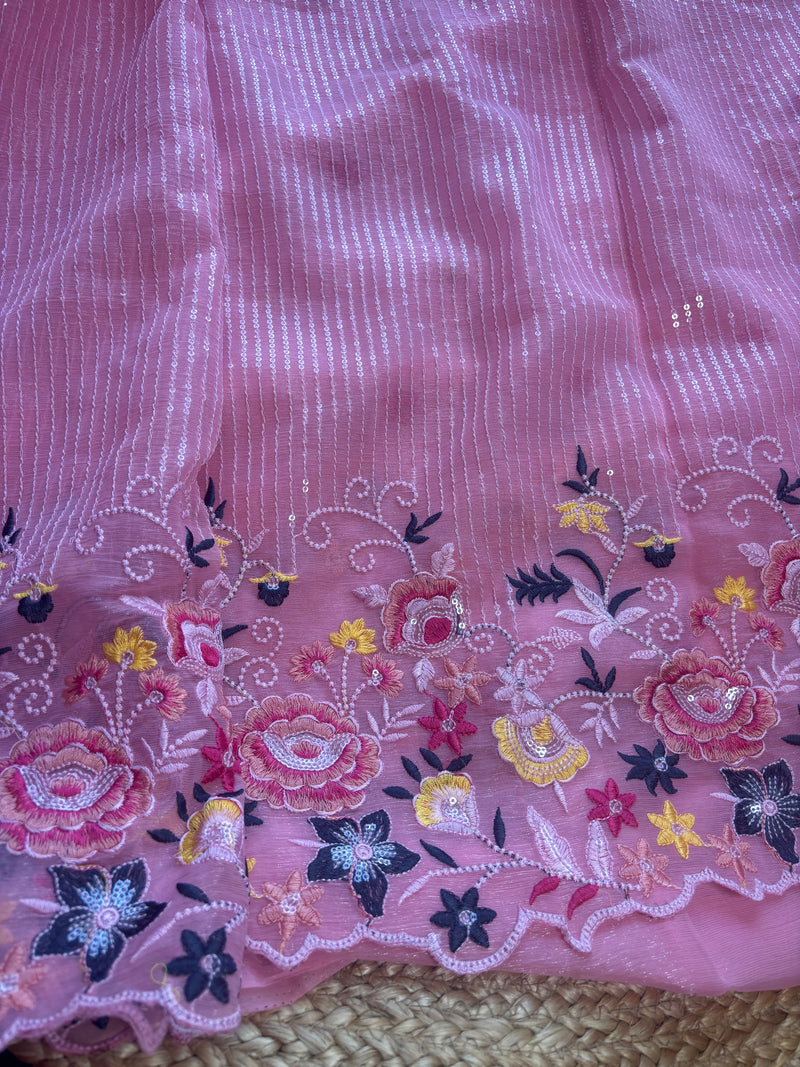 Shimmering Dusty Rose Pink Sequin Saree