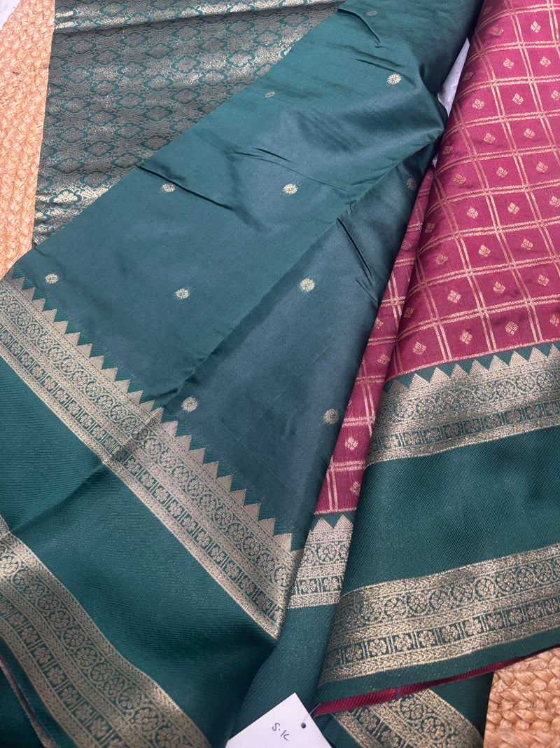 Zia Wine & Teal Soft Silk Saree | Radhe Ethnics