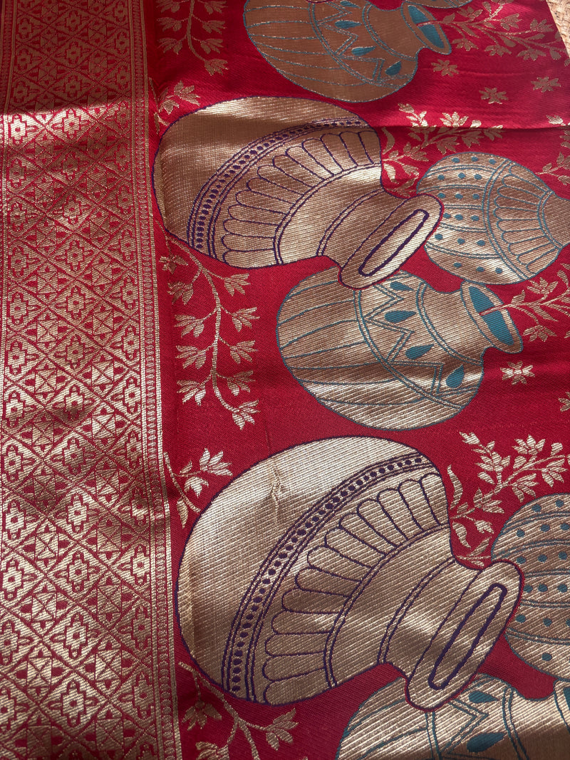 Anvika Royal Blue & Ruby Red Soft Silk Saree | Radhe Ethnics