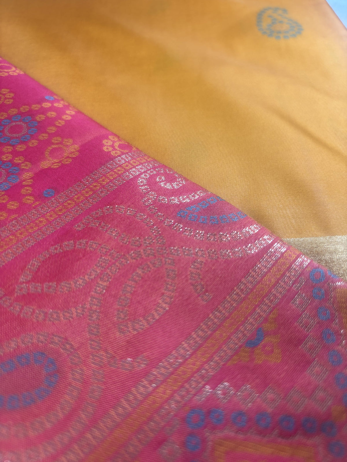 Ria Mustard Yellow & Pink Soft Silk Saree | Radhe Ethnics