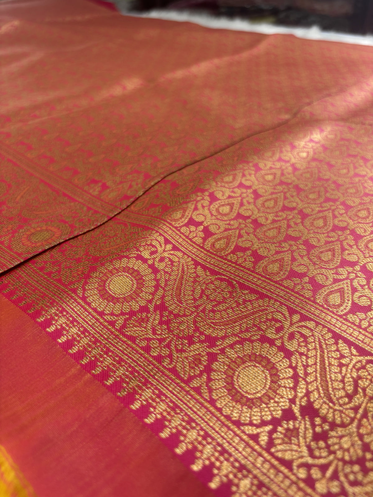 Vamika Mustard Yellow Soft Silk Saree with Pink Pallu | Radhe Ethnics