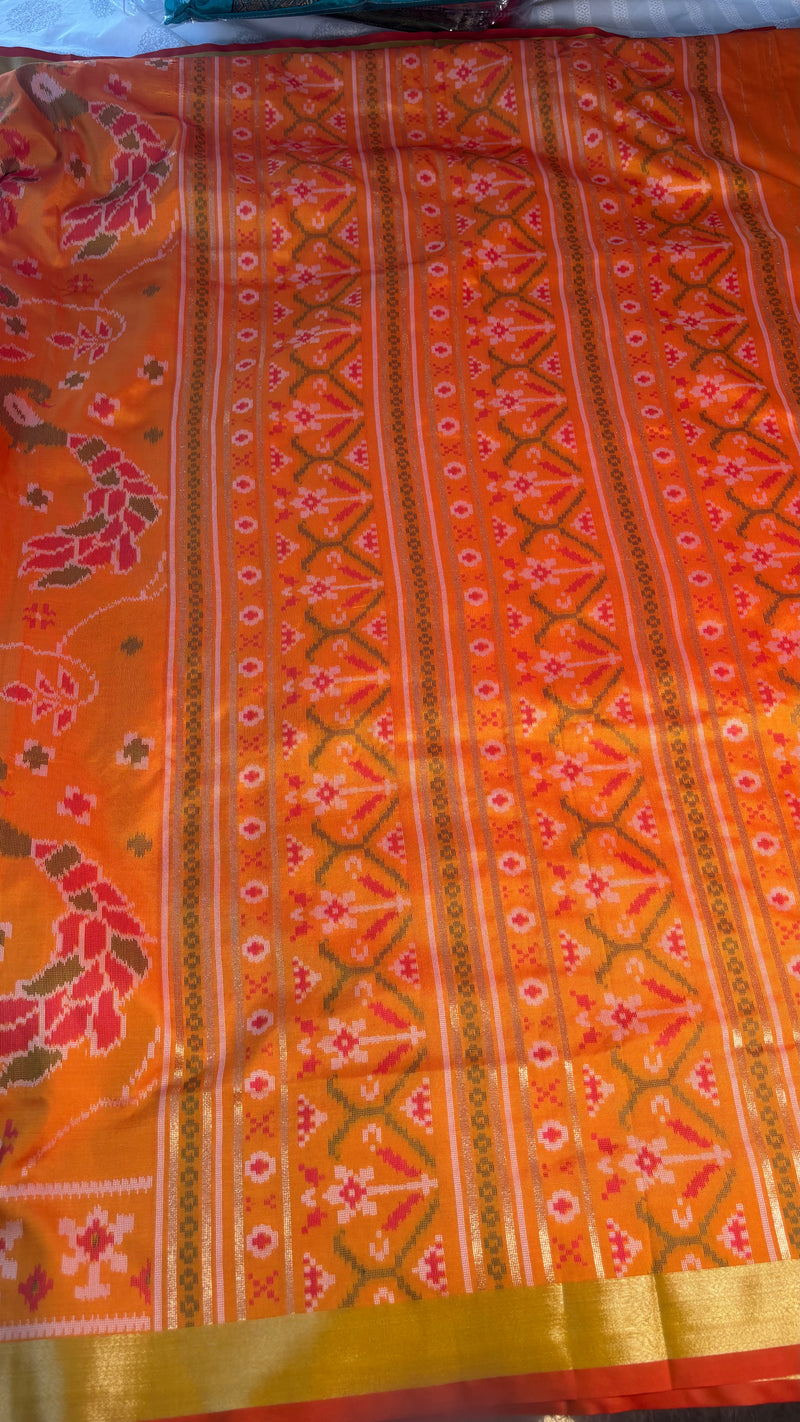 Maya Yellow Ikkat Print Sift Blended Silk Saree| Radhe Ethnics